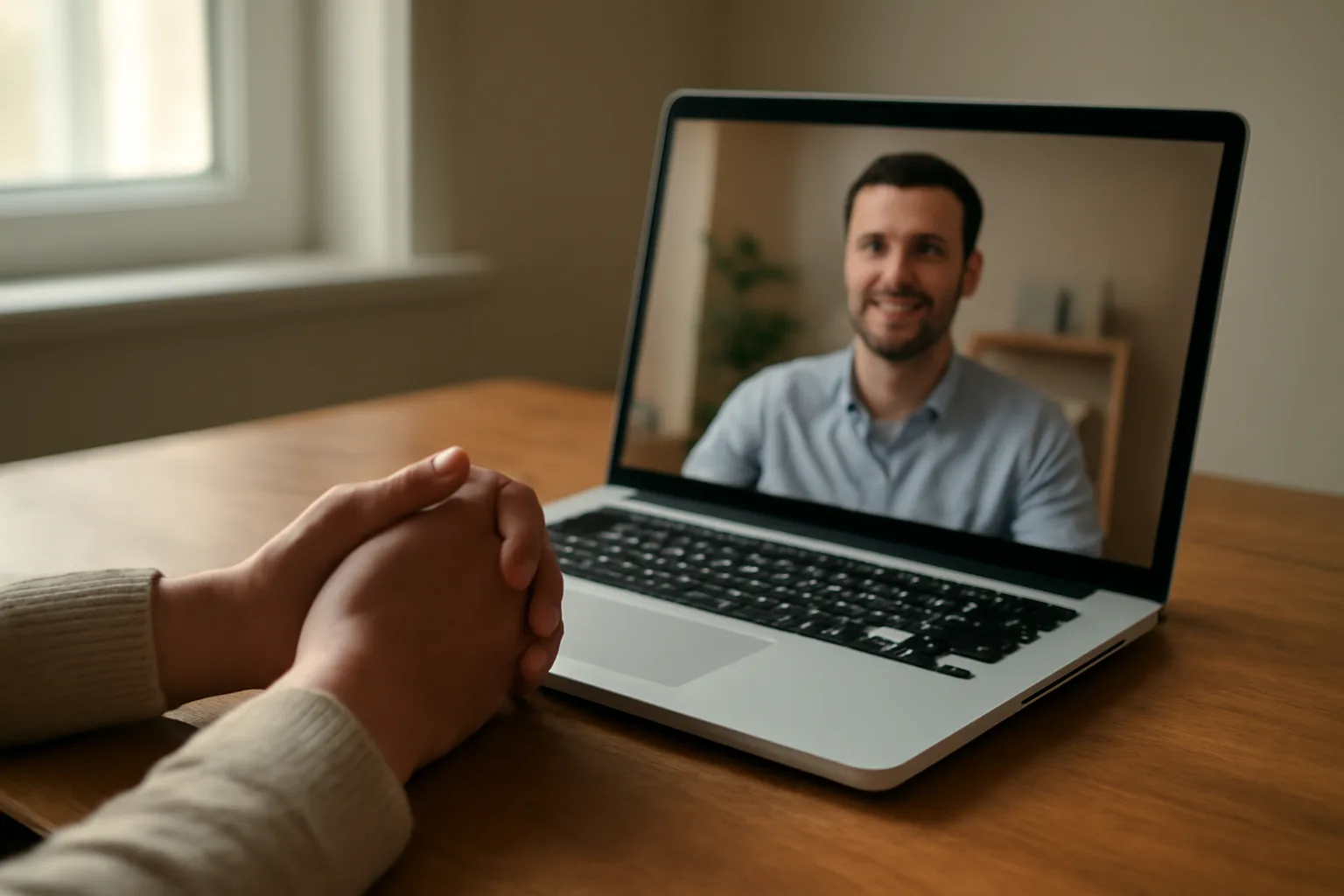Hands near laptop during remote online notarization session in Connecticut