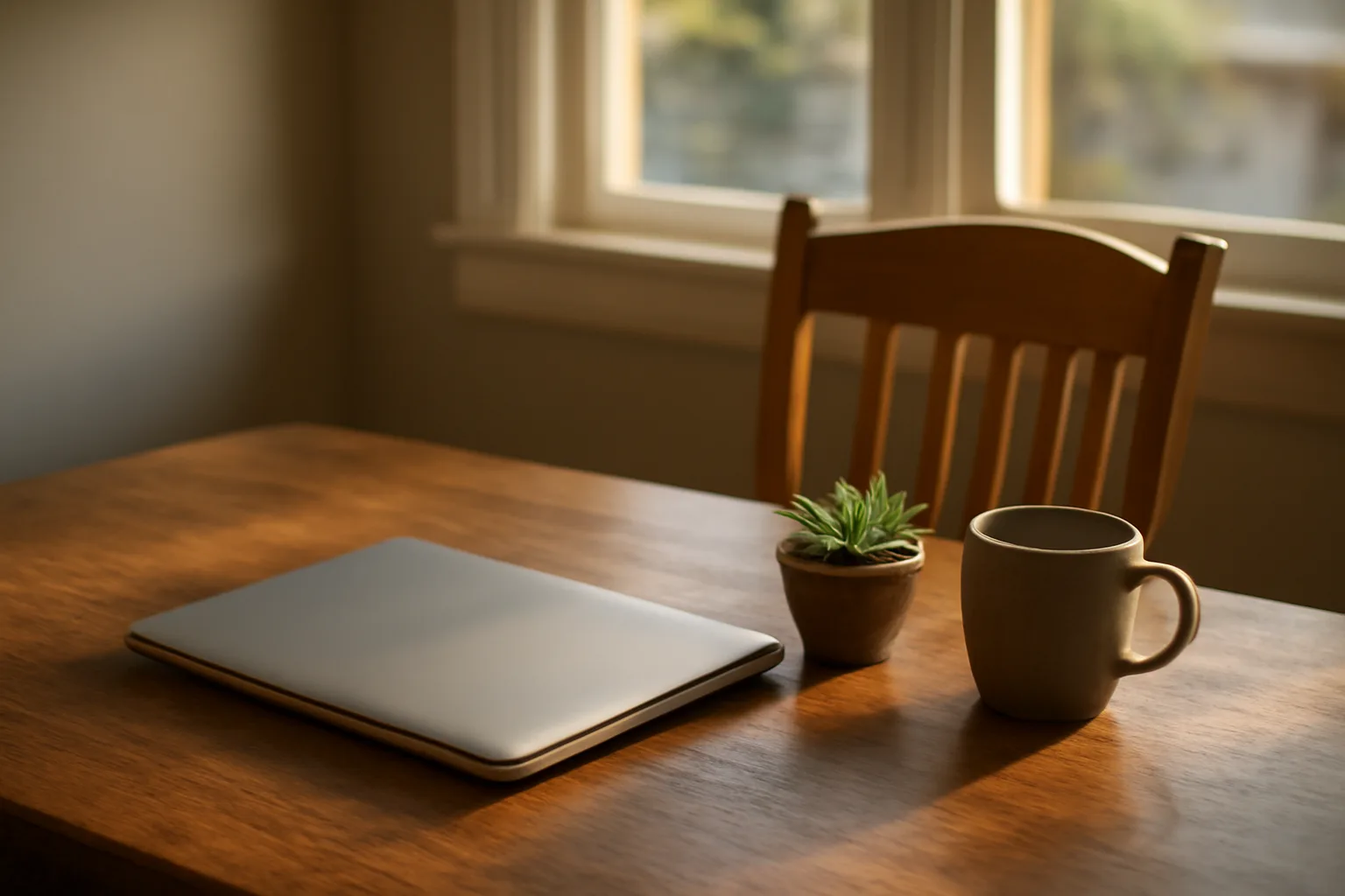 Sunlit Sacramento home desk used for remote online notarization work