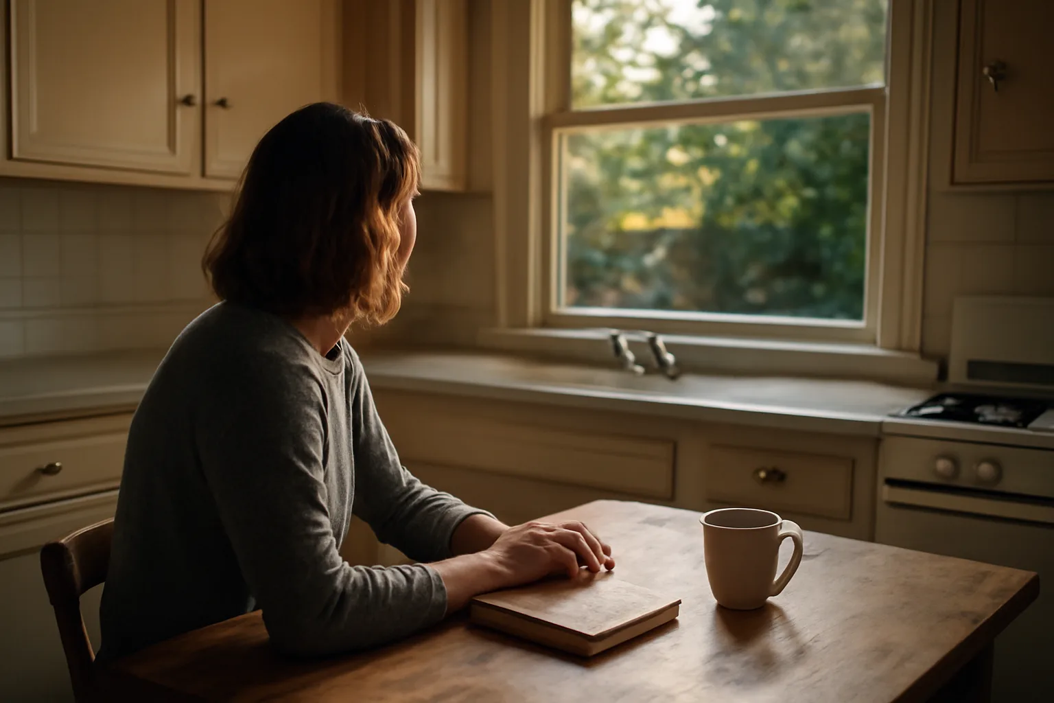 Person seated at a sunlit Sacramento table considering California notary work