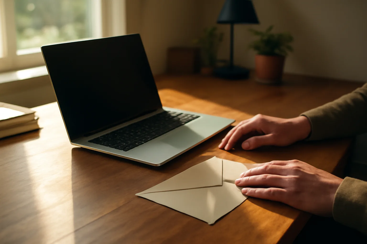 Person at a sunlit home office desk preparing Alabama notary renewal documents