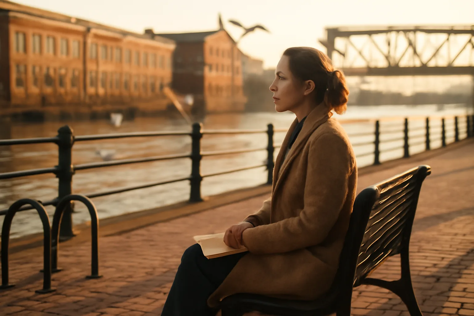 Person on a Wilmington river bench considering remote online notarization renewal